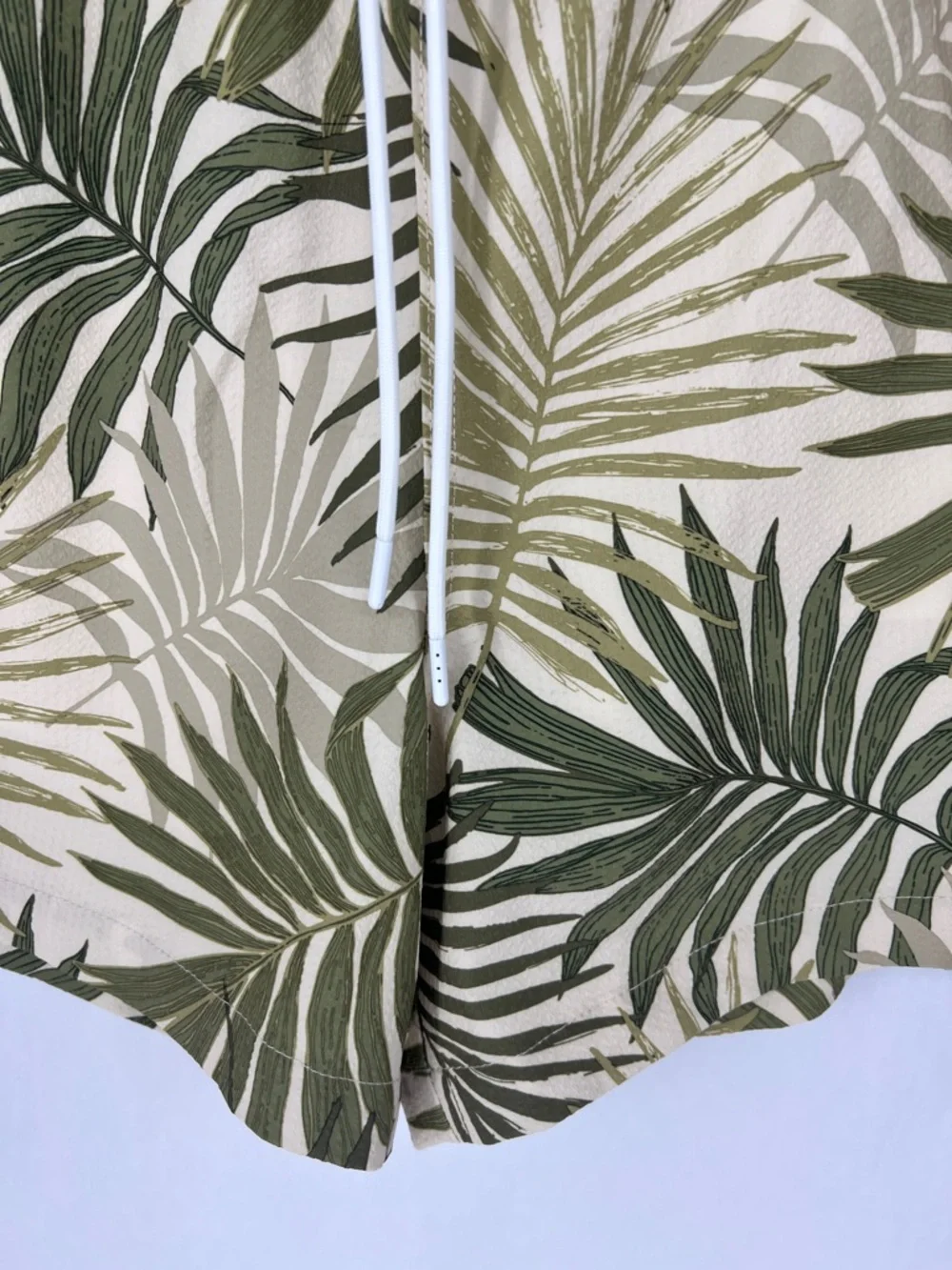 Abercrombie & Fitch Beige and Olive Green Palm Print Swim Trunks